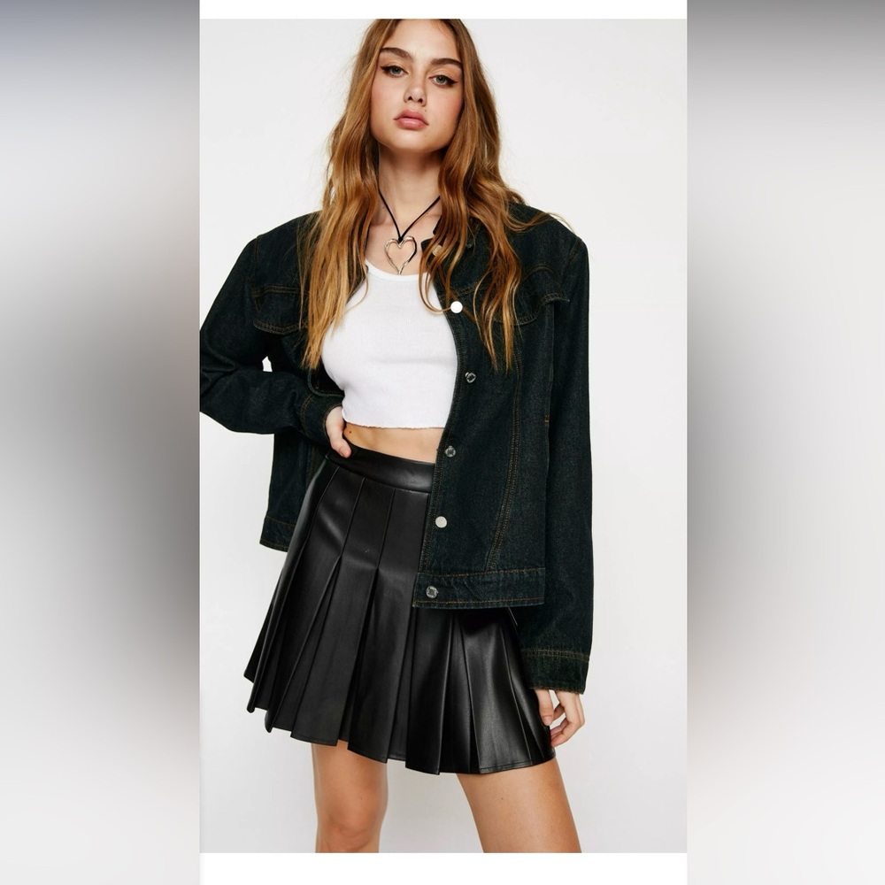 Nasty Gal Black Pleated Faux Leather Mini Skirt